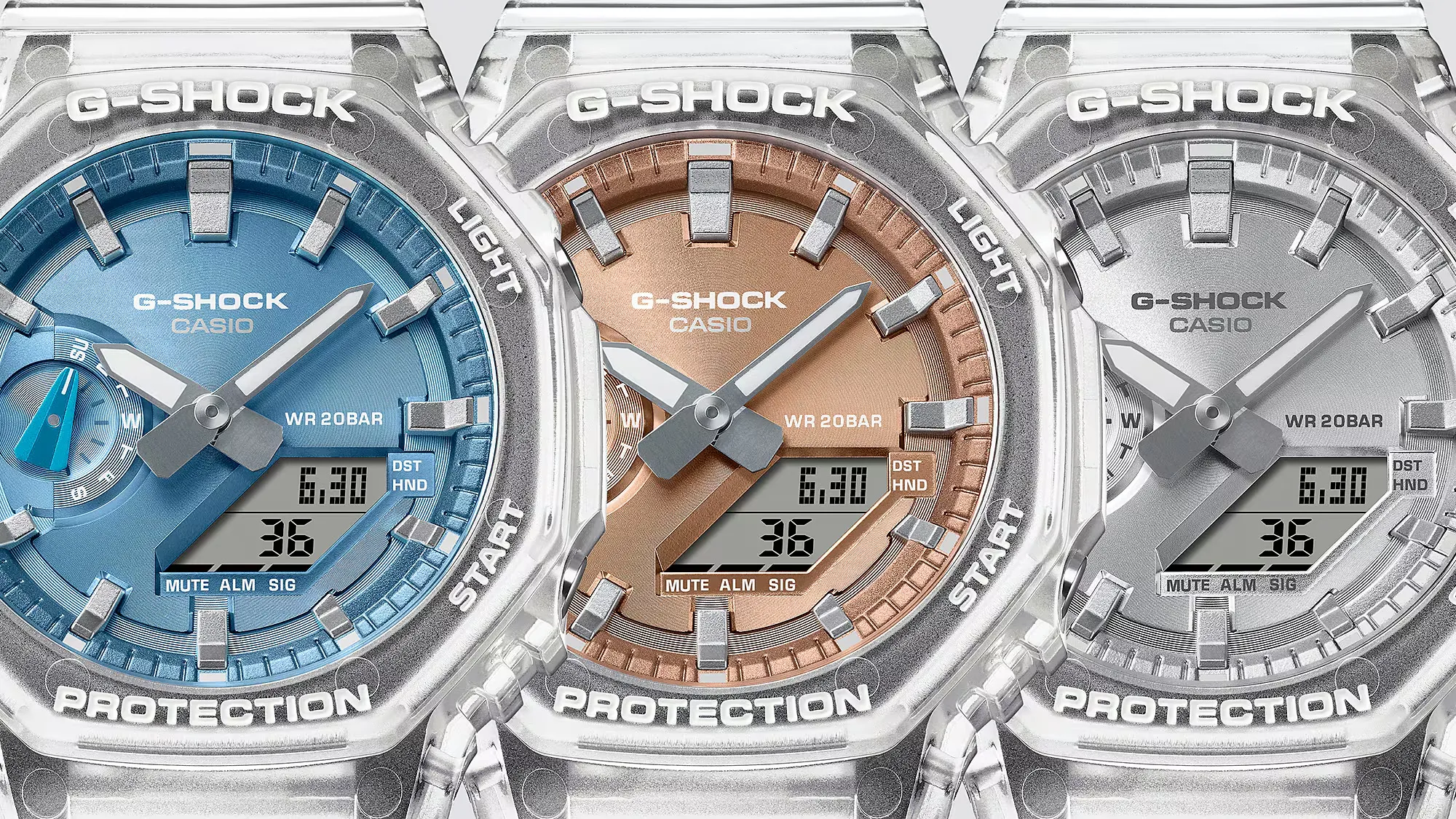 reloj gshock modelo GA-2100BM en tres colores